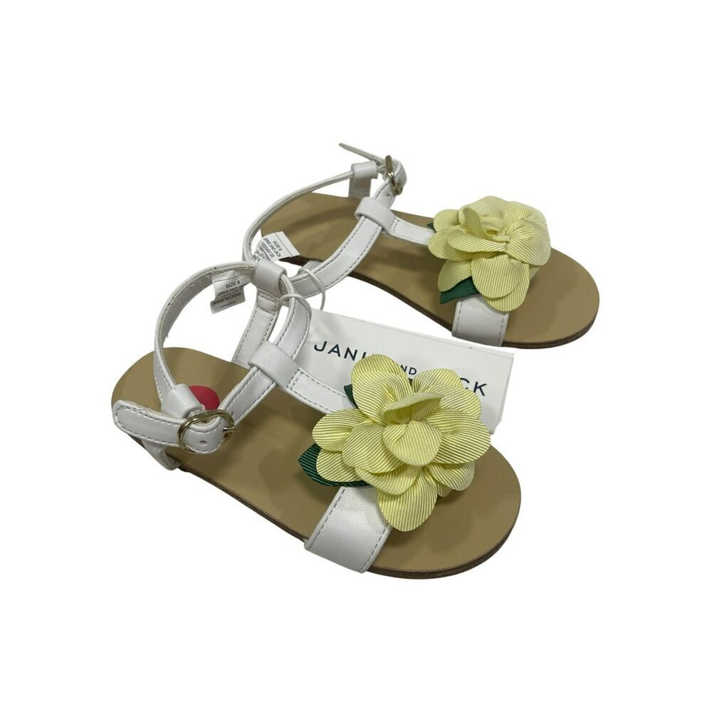 Janie And Jack $59 Girls White Sandals Yellow Flower Size 8 NWT